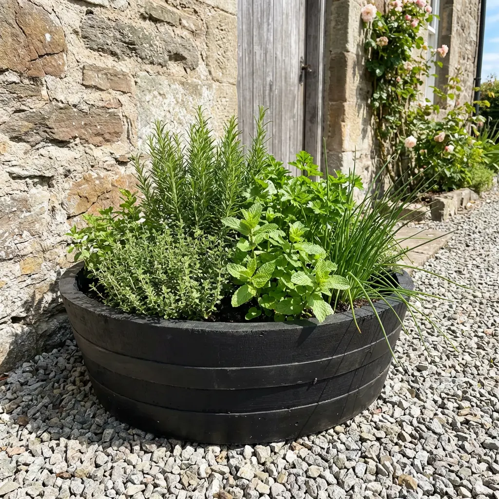 Rustic Oak Barrel Tree / Herb / Bedding Planter - Image 44