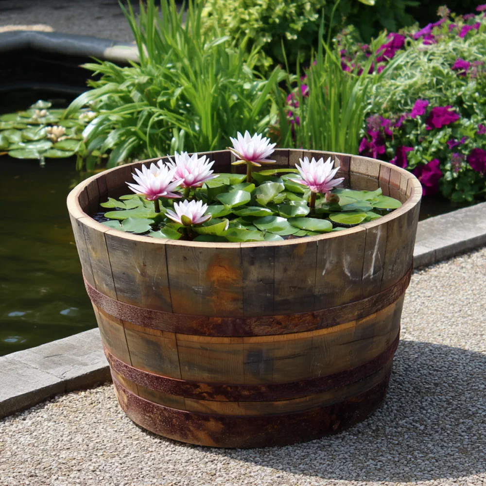 Rustic Oak Barrel Tree / Herb / Bedding Planter - Image 48