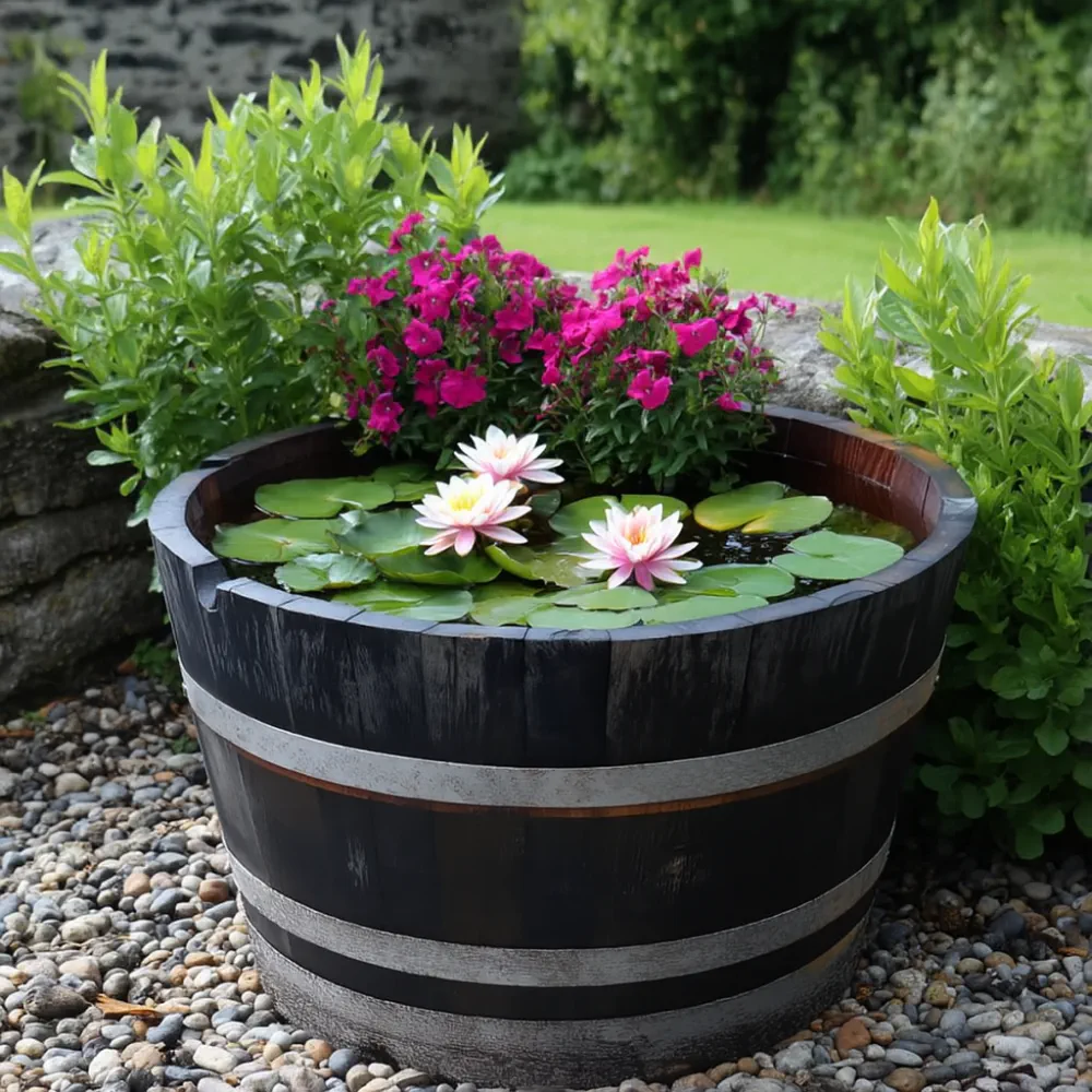 Rustic Oak Barrel Tree / Herb / Bedding Planter - Image 53