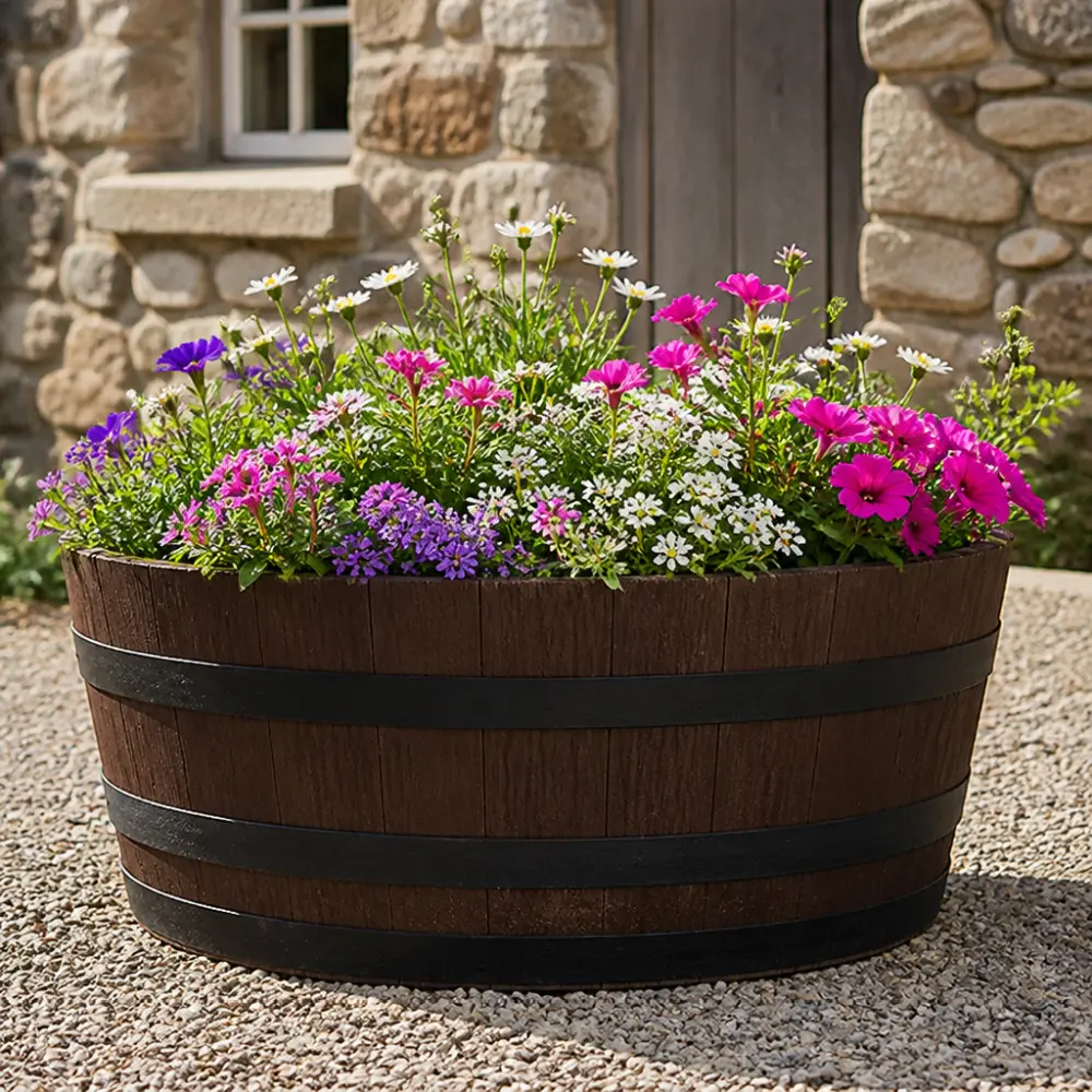 Rustic Oak Barrel Tree / Herb / Bedding Planter - Image 6
