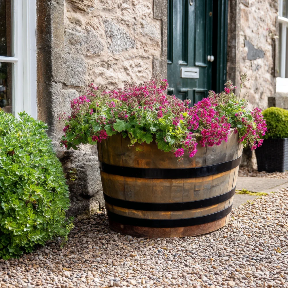 Rustic Oak Barrel Tree / Herb / Bedding Planter - Image 67