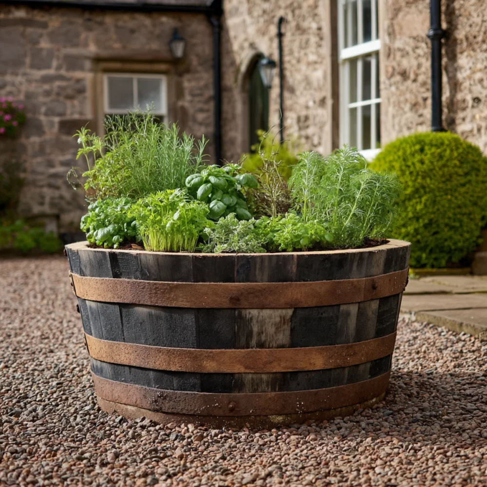 Rustic Oak Barrel Tree / Herb / Bedding Planter - Image 7