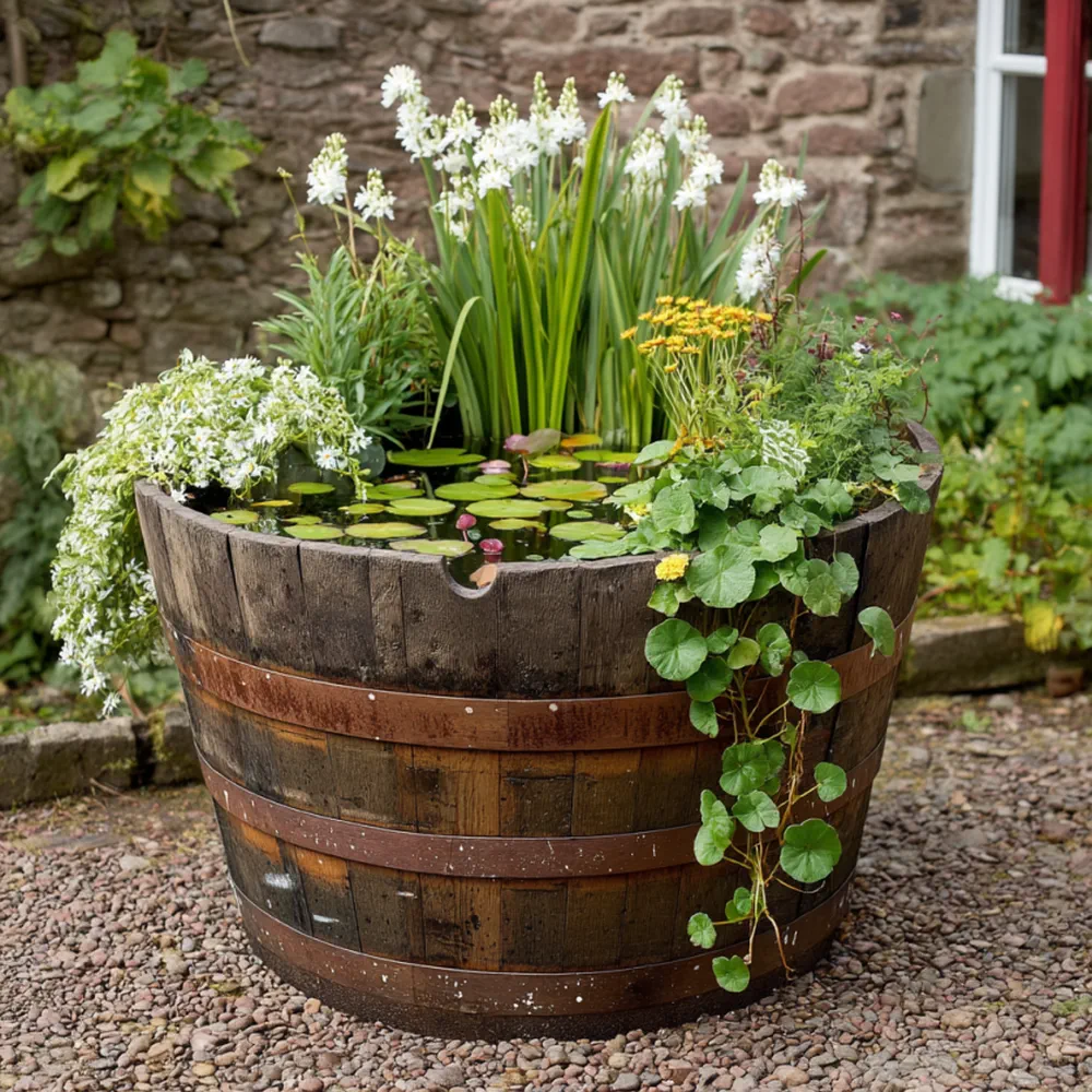 Rustic Oak Barrel Tree / Herb / Bedding Planter - Image 76