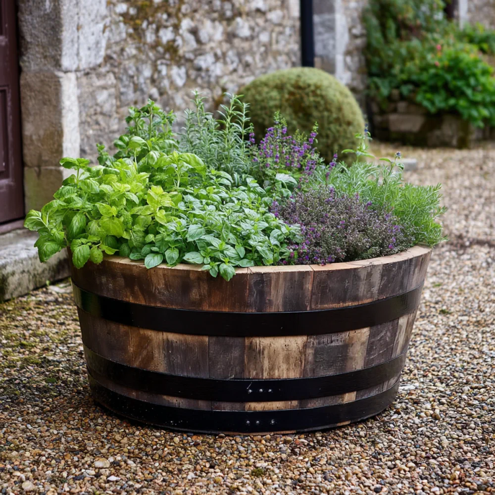 Rustic Oak Barrel Tree / Herb / Bedding Planter - Image 9