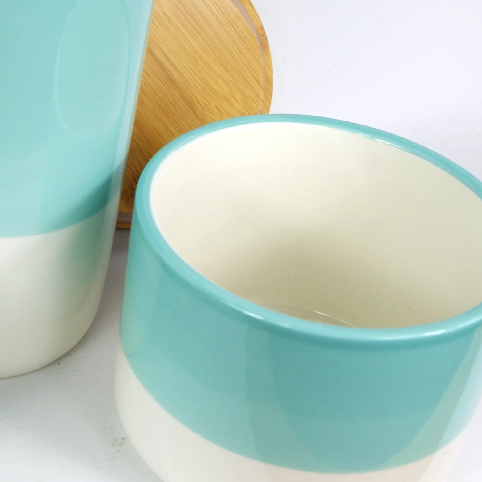 Set of Three Canisters Green Ceramic Storage Jars with Lids - Image 2