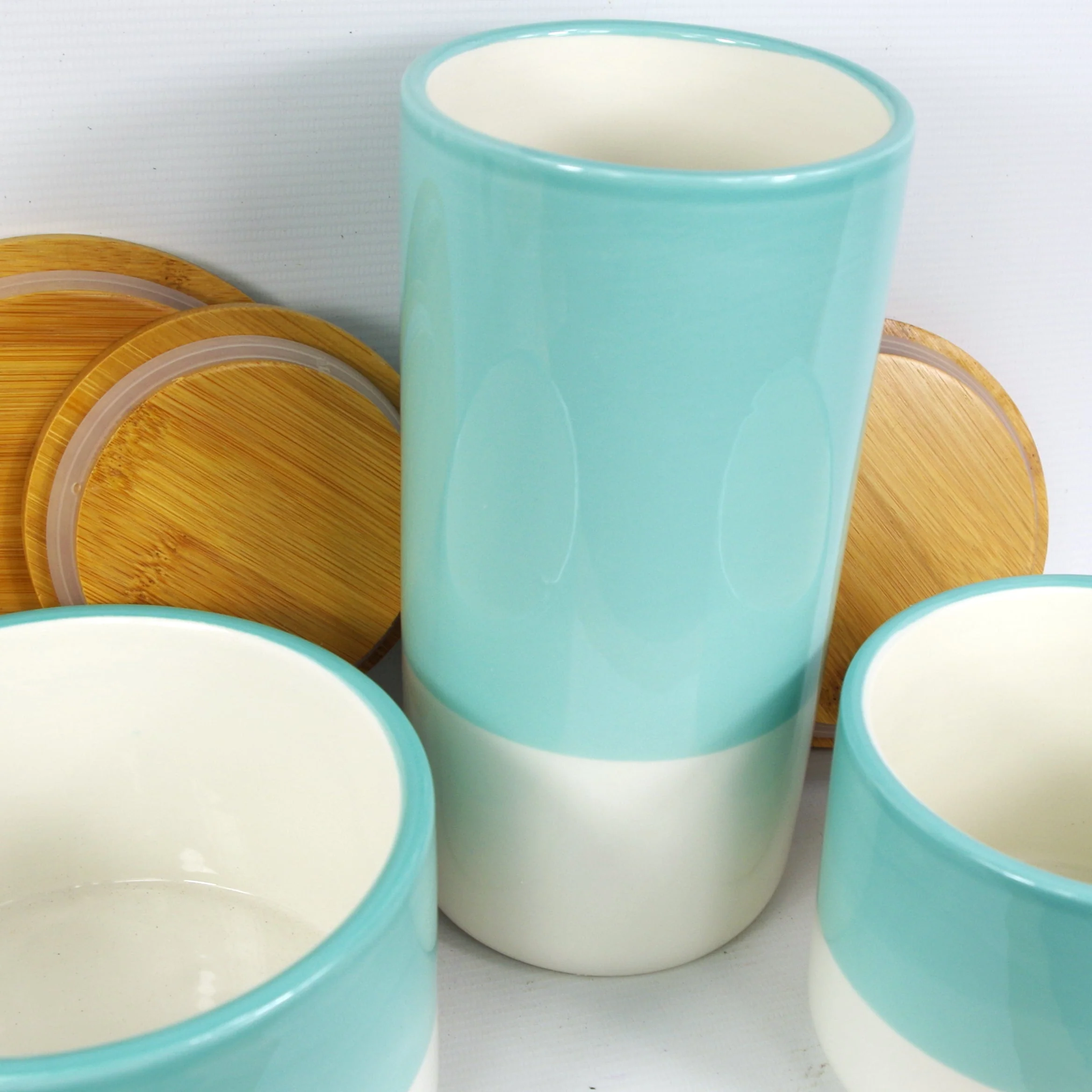 Set of Three Canisters Green Ceramic Storage Jars with Lids - Image 3