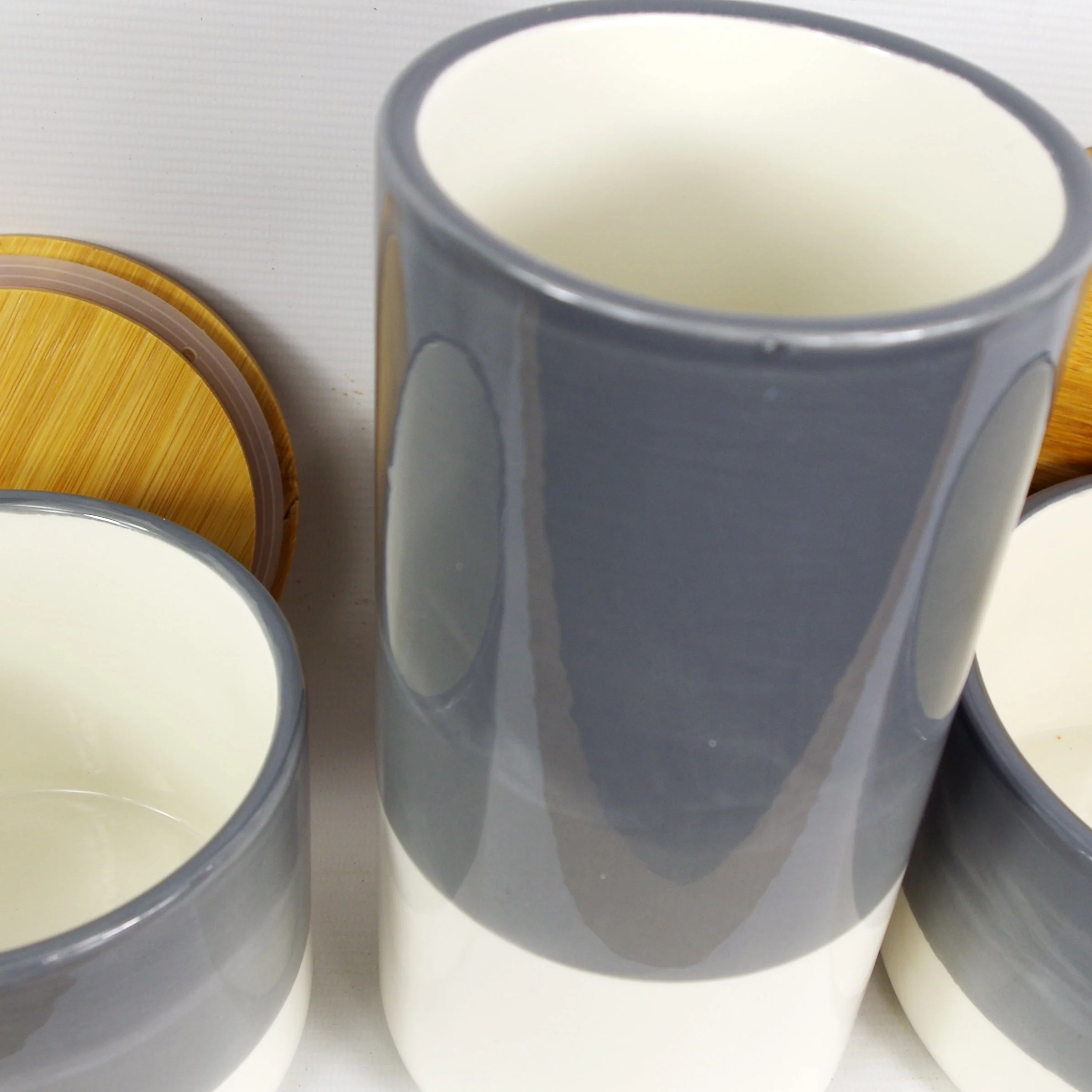 Set of Three Canisters Grey Ceramic Storage Jars with Lids - Image 2