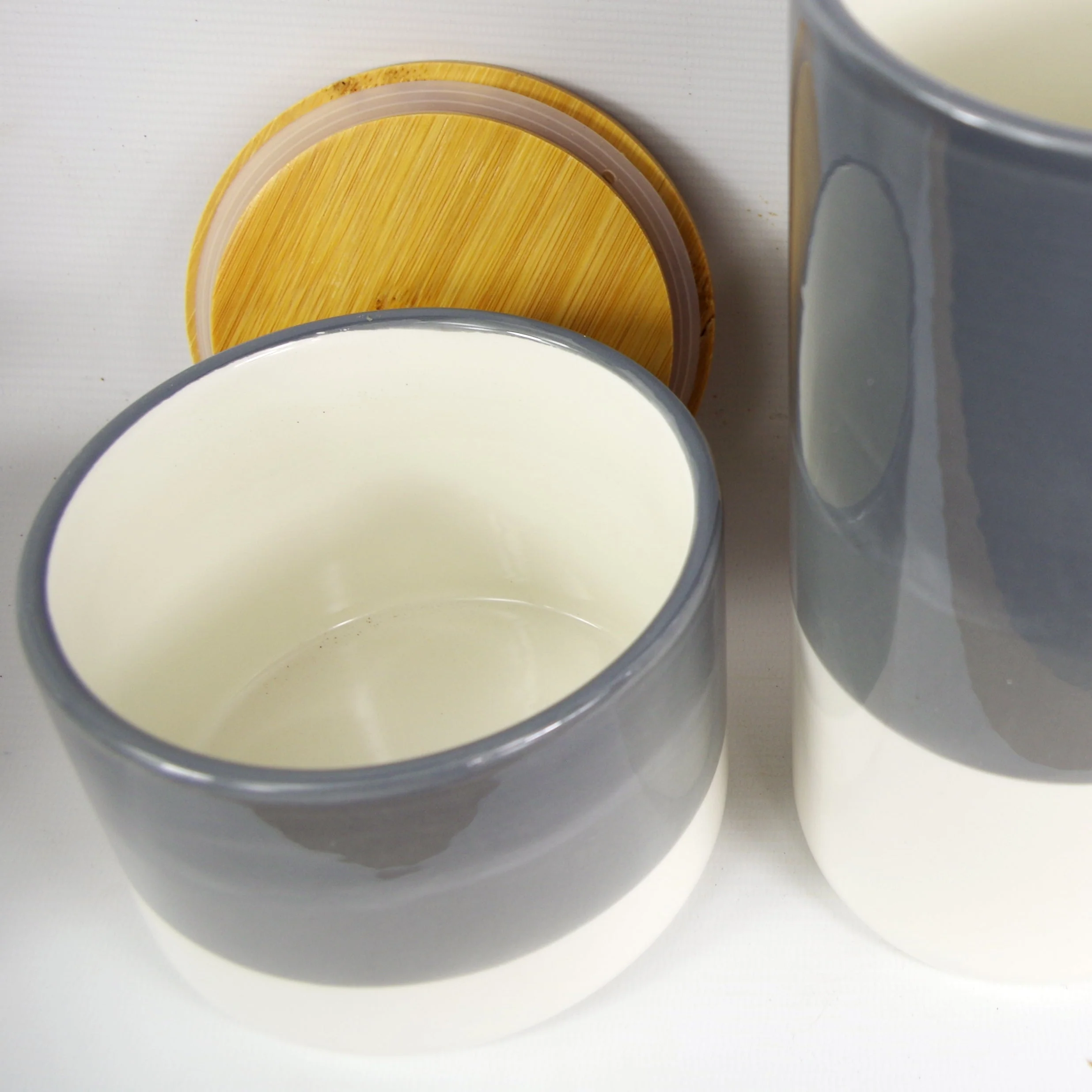 Set of Three Canisters Grey Ceramic Storage Jars with Lids - Image 3