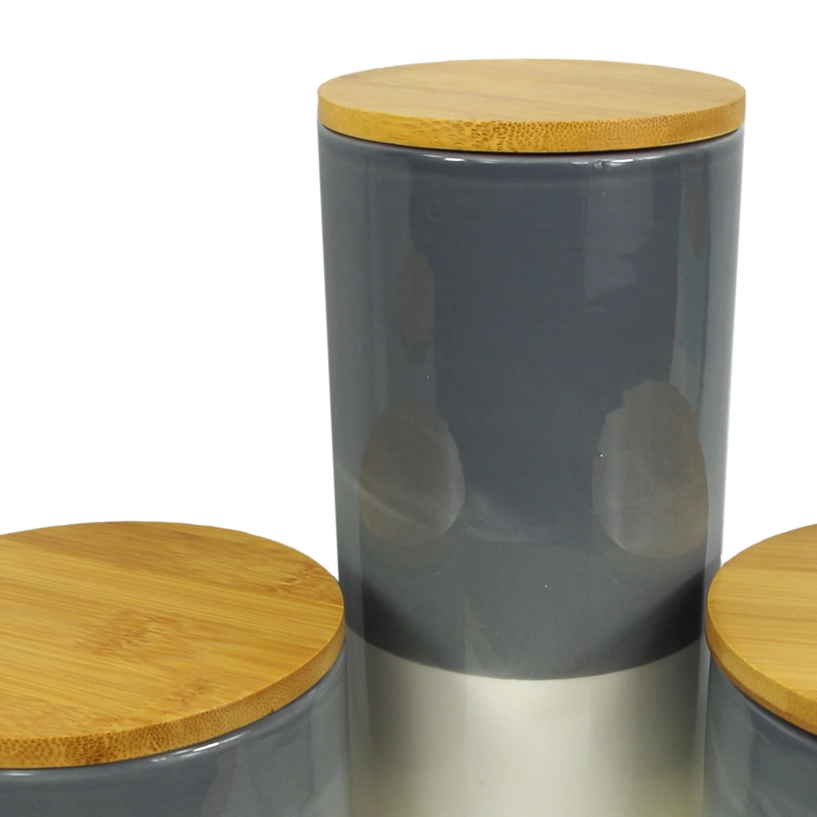 Set of Three Canisters Grey Ceramic Storage Jars with Lids - Image 4