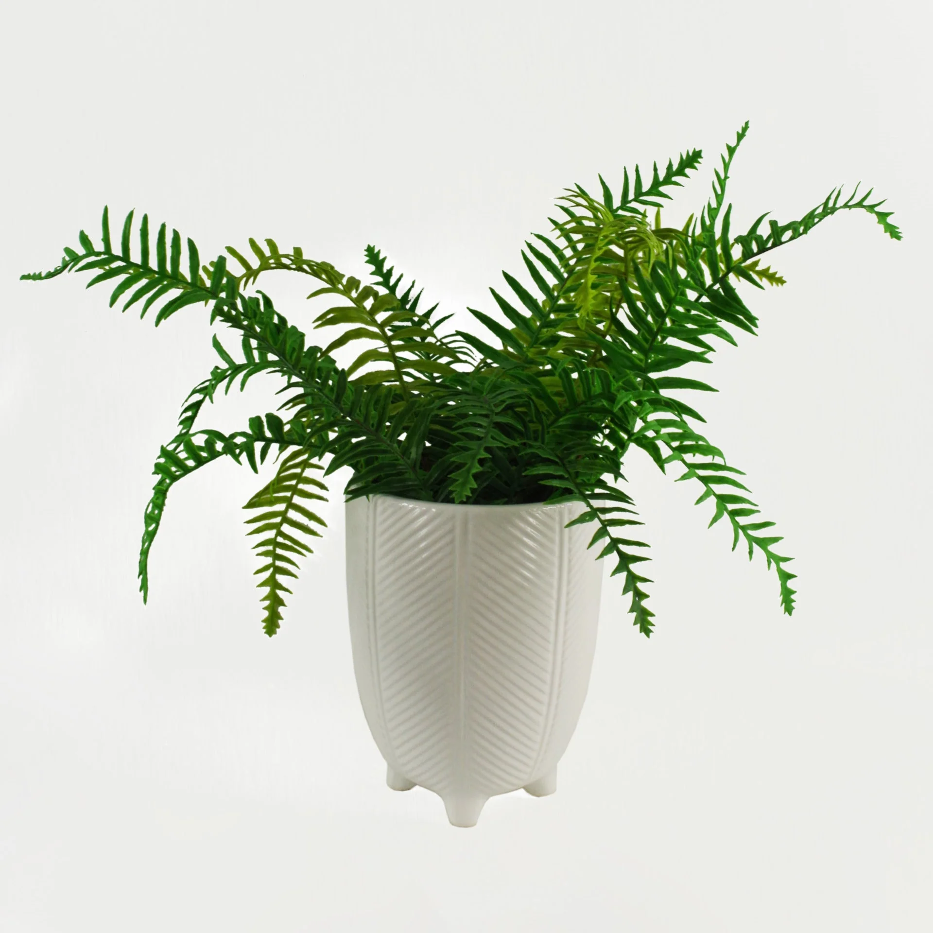 Tall Ceramic Planter Plant Pot With Feet White Stripe 15 x 15 x 19cm - Image 2
