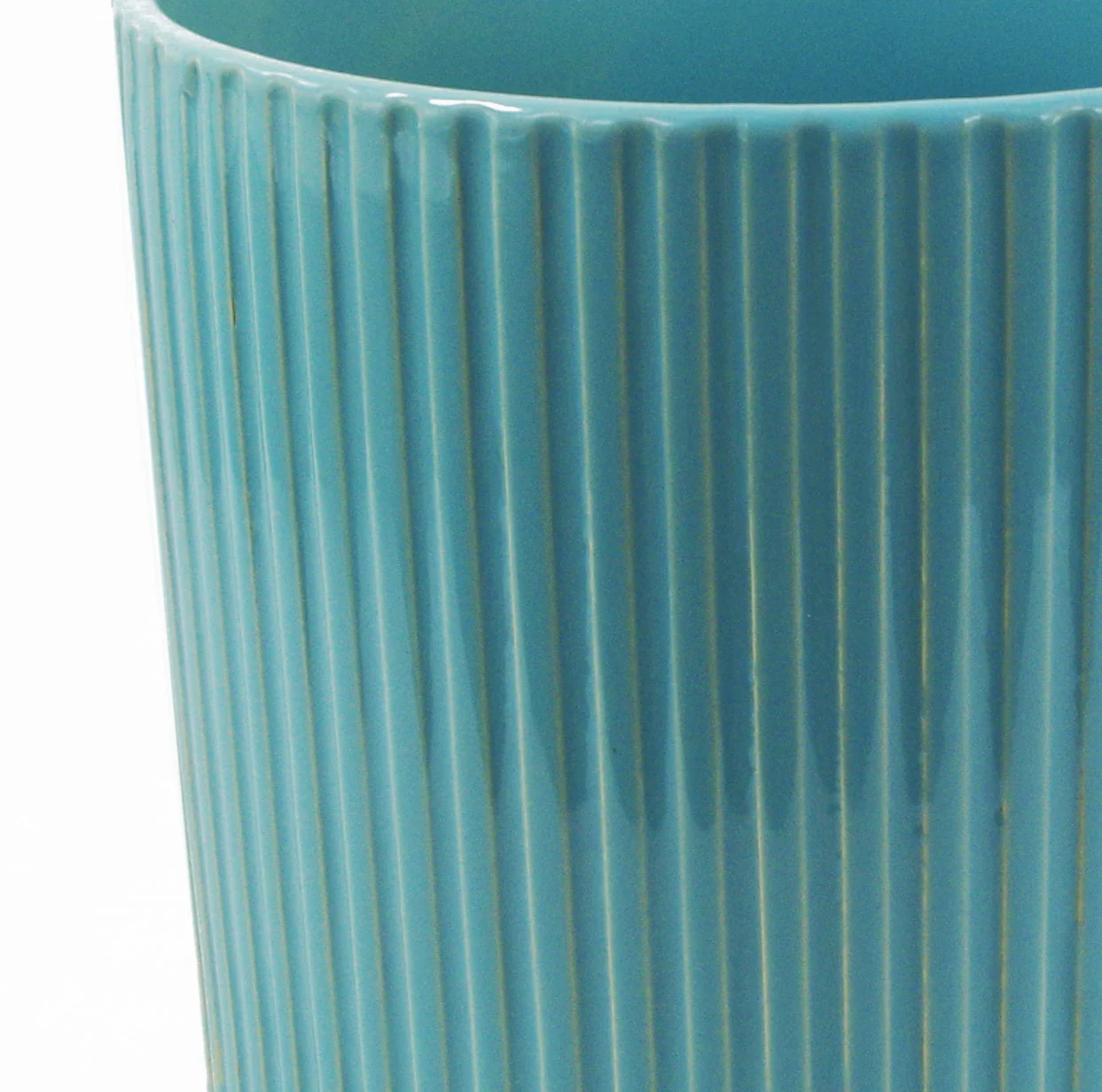 Turquoise Blue Ribbed Ceramic Plant Pot 16 x 16 x 15cm - Image 3