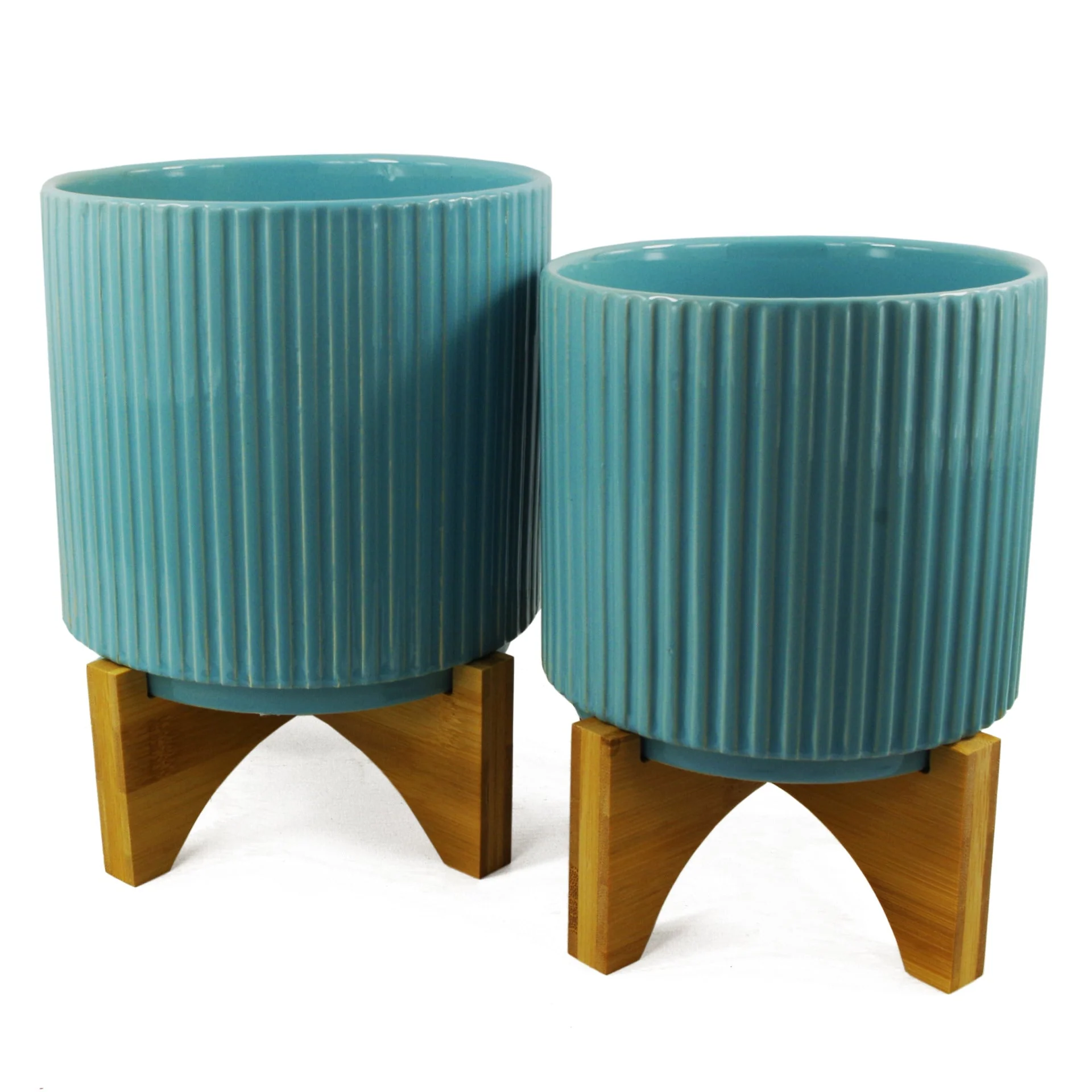 Turquoise Blue Ribbed Ceramic Planter Plant Pot 13.5 x 13.5 x 13cm - Image 3