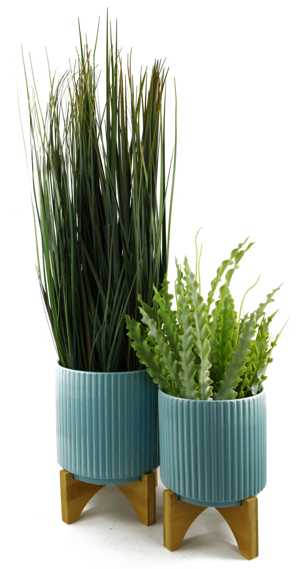 Turquoise Blue Ribbed Ceramic Planter Plant Pot 13.5 x 13.5 x 13cm - Image 4
