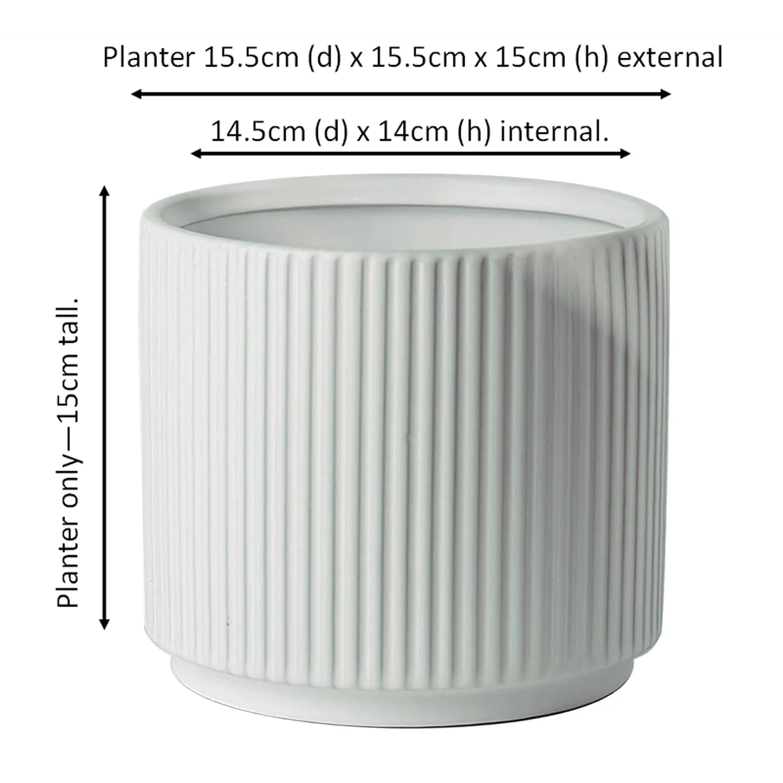 White Ribbed Ceramic Plant Pot 16 x 16 x 15cm - Image 4