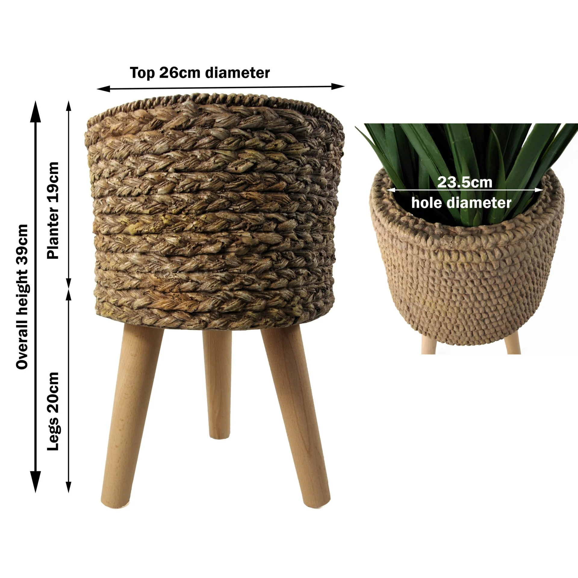 Woven Effect Composite Planter with Stand - Image 3