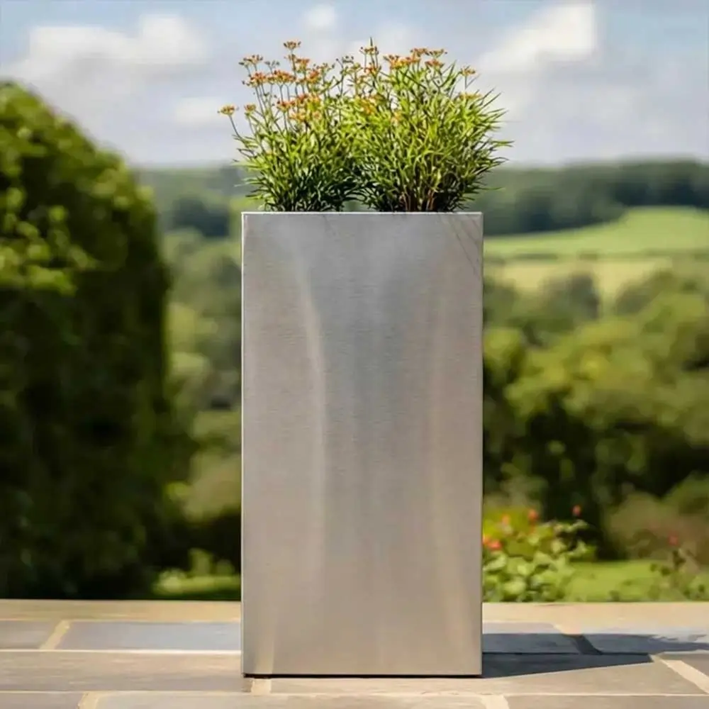 Zinc Galvanised Tall Square Planter - Image 112