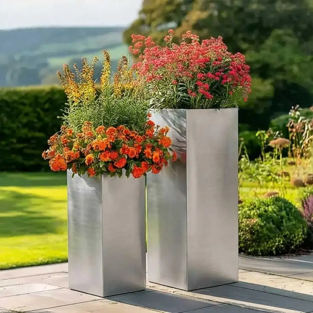 Zinc Galvanised Tall Square Planter - Image 113