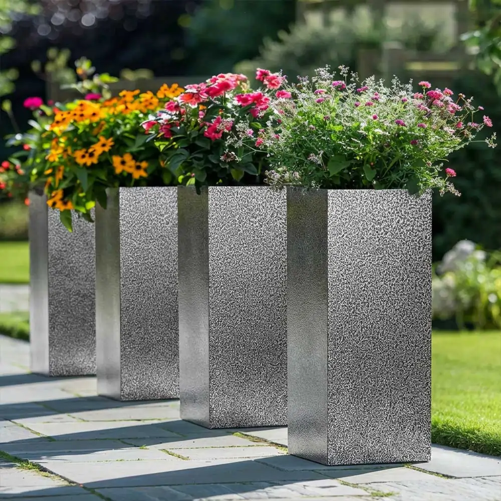 Zinc Galvanised Tall Square Planter - Image 114