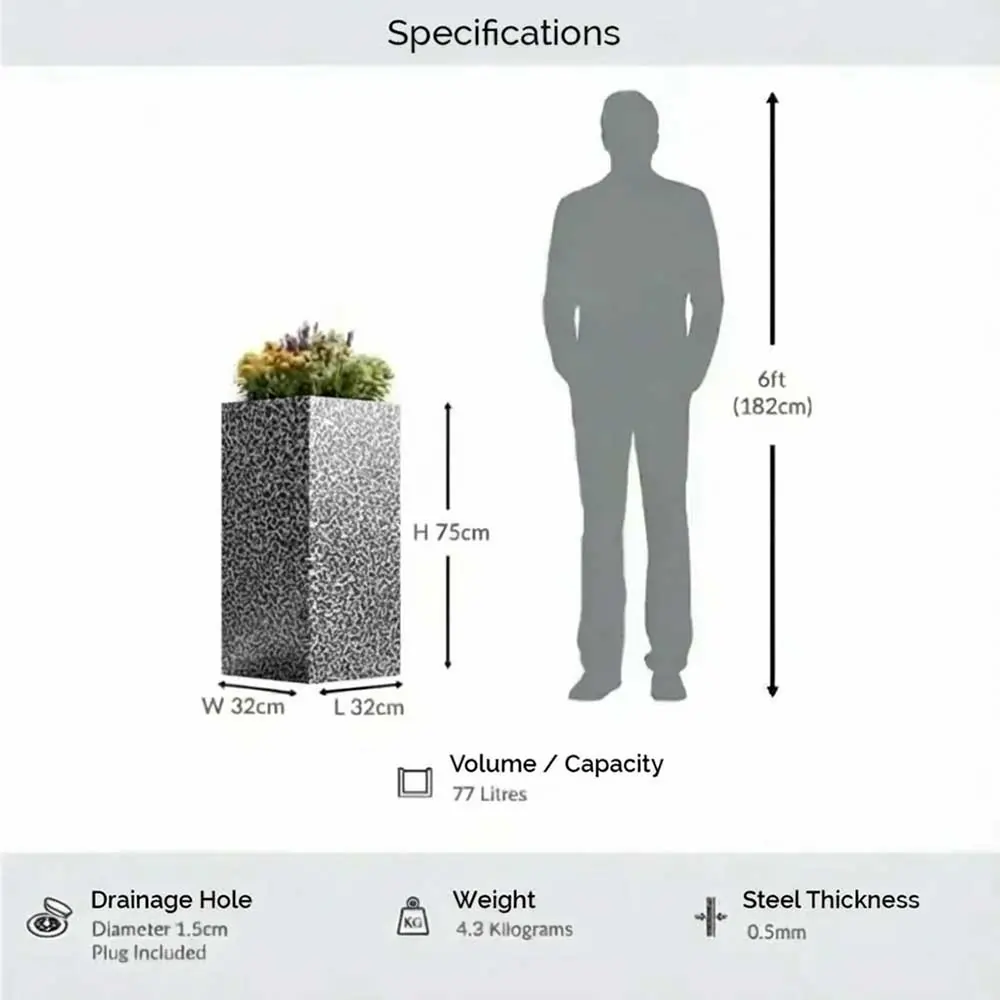 Zinc Galvanised Tall Square Planter - Image 117