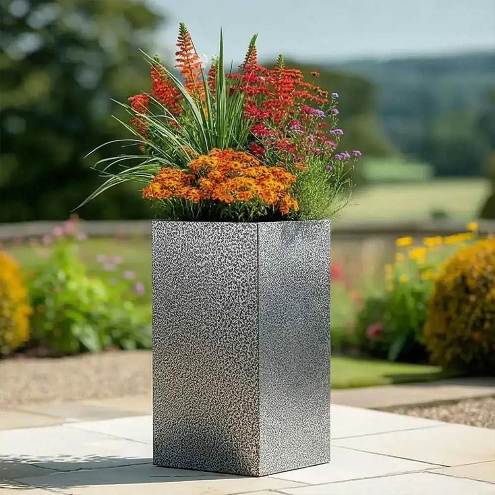 Zinc Galvanised Tall Square Planter - Image 126