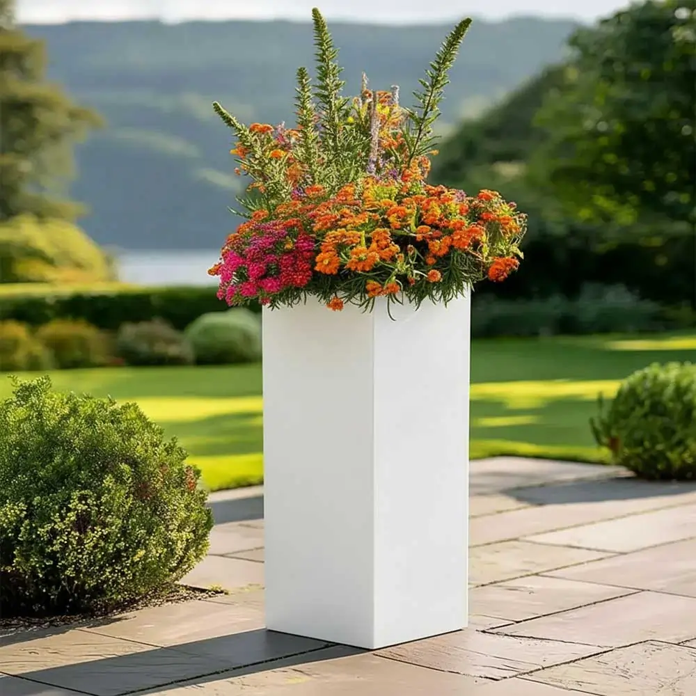 Zinc Galvanised Tall Square Planter - Image 145