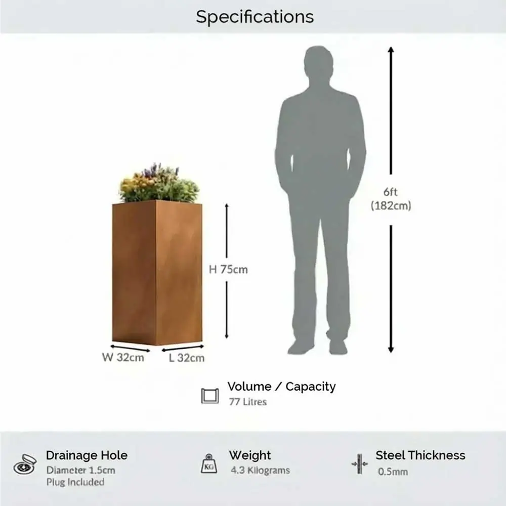 Zinc Galvanised Tall Square Planter - Image 22