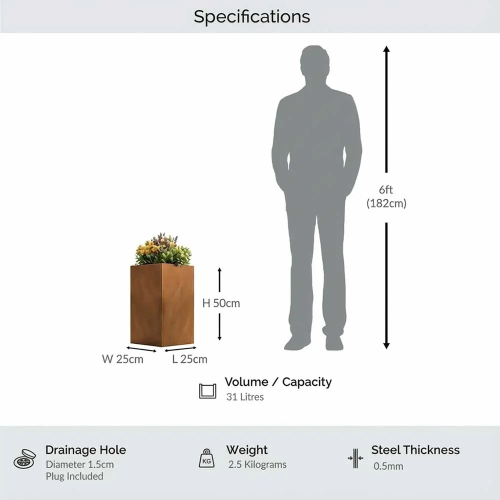 Zinc Galvanised Tall Square Planter - Image 24