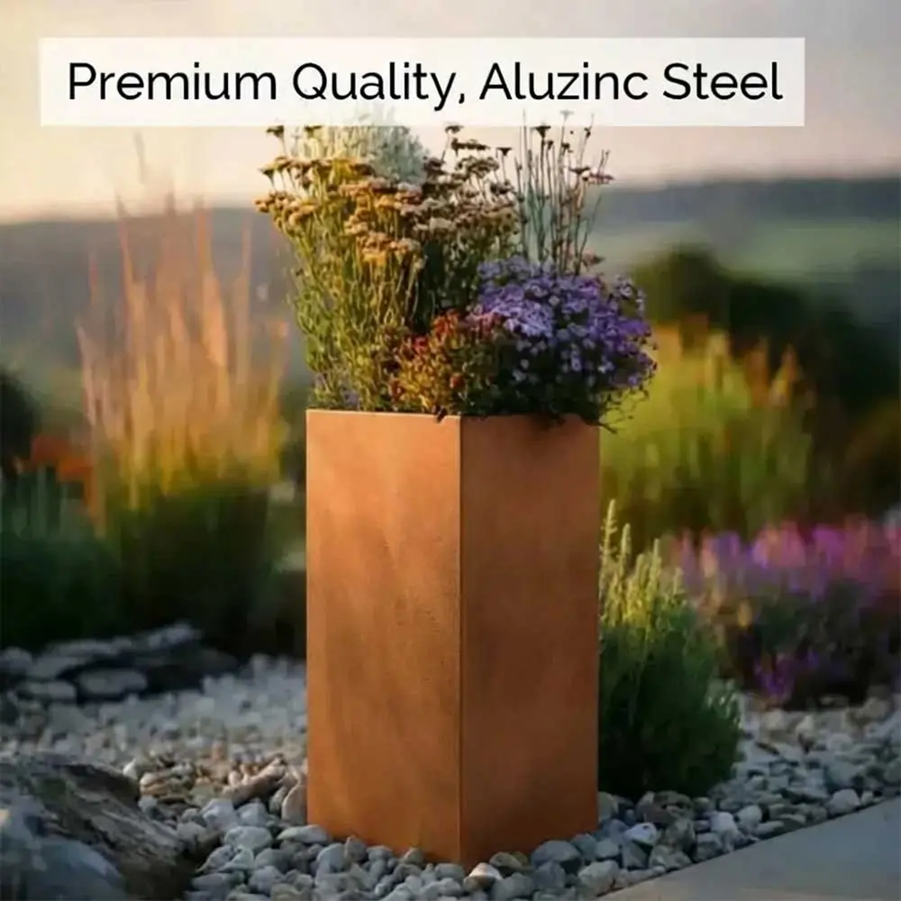 Zinc Galvanised Tall Square Planter - Image 26