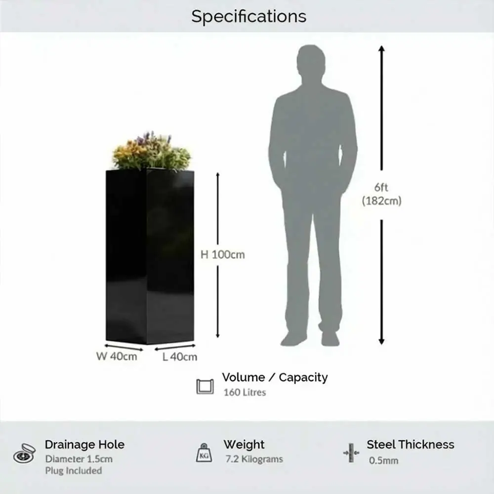 Zinc Galvanised Tall Square Planter - Image 42
