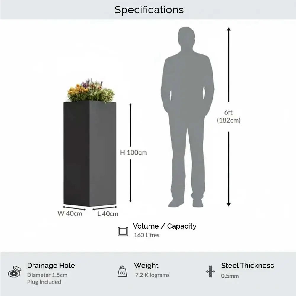 Zinc Galvanised Tall Square Planter - Image 62