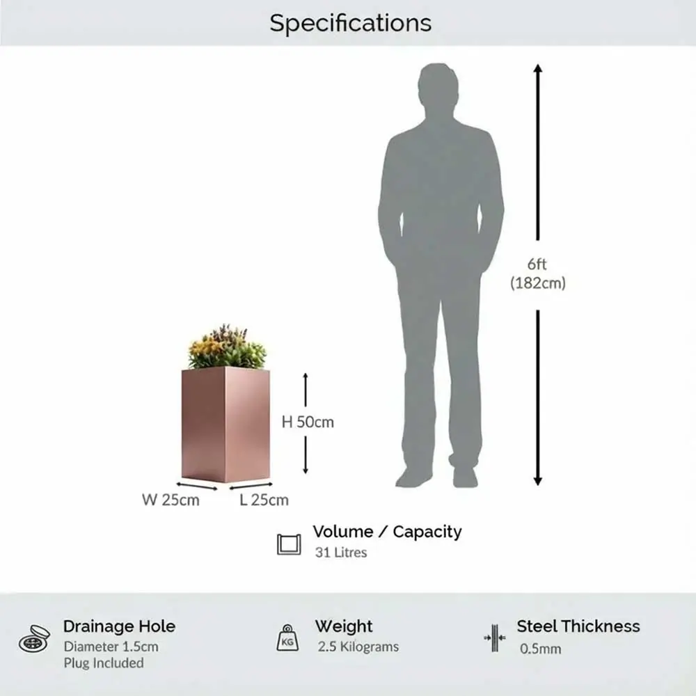 Zinc Galvanised Tall Square Planter - Image 78