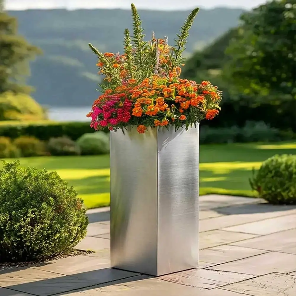 Zinc Galvanised Tall Square Planter - Image 94