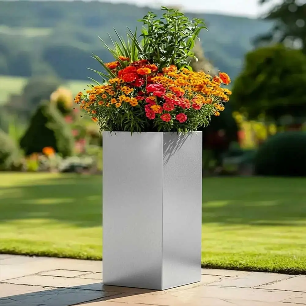 Zinc Galvanised Tall Square Planter - Image 95
