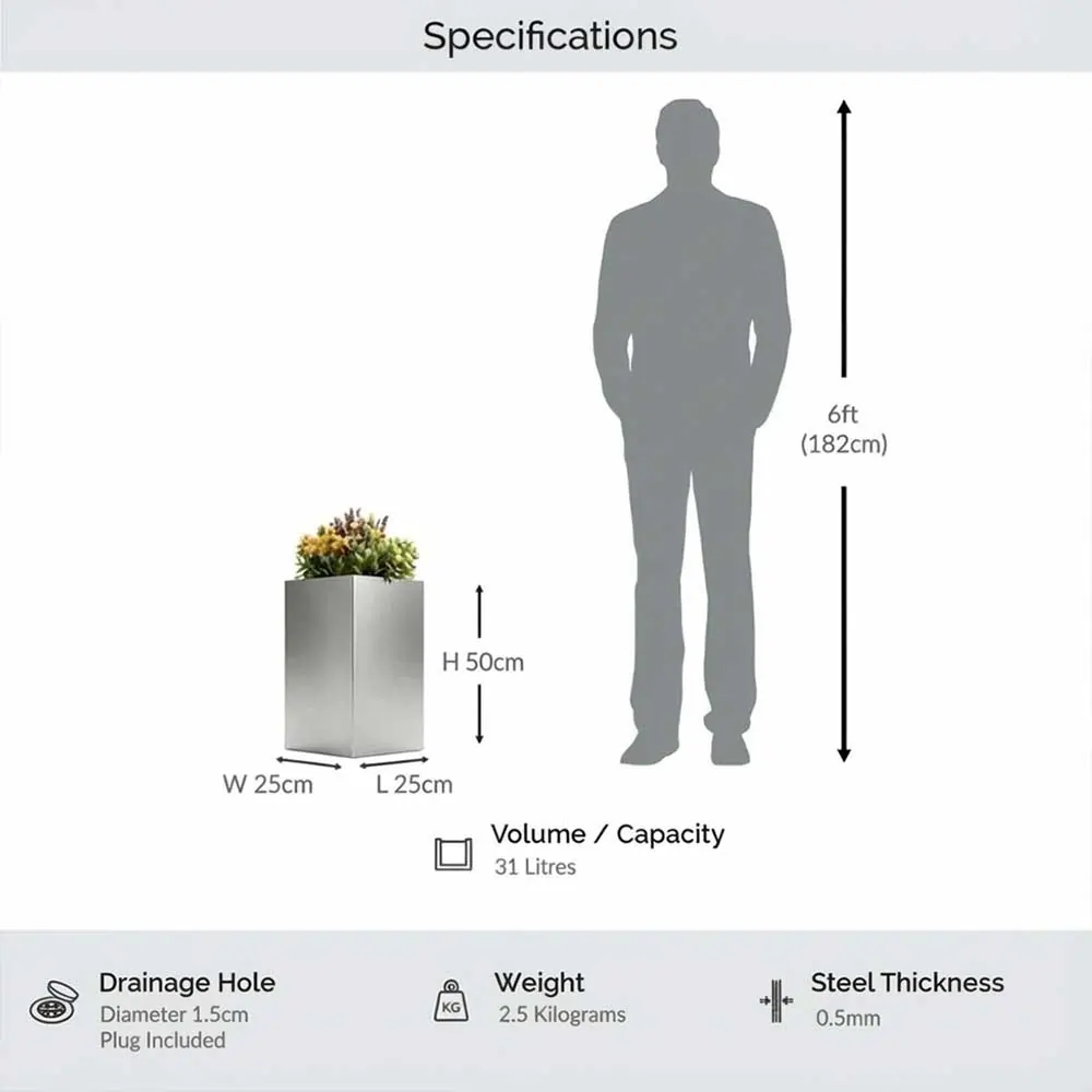 Zinc Galvanised Tall Square Planter - Image 98