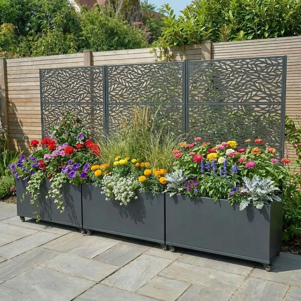 Zinc Galvanised Metal Trellis Planter with Wheels - Image 10