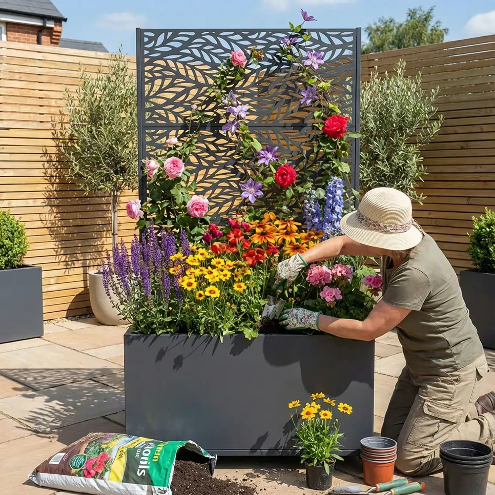 Zinc Galvanised Metal Trellis Planter with Wheels - Image 11