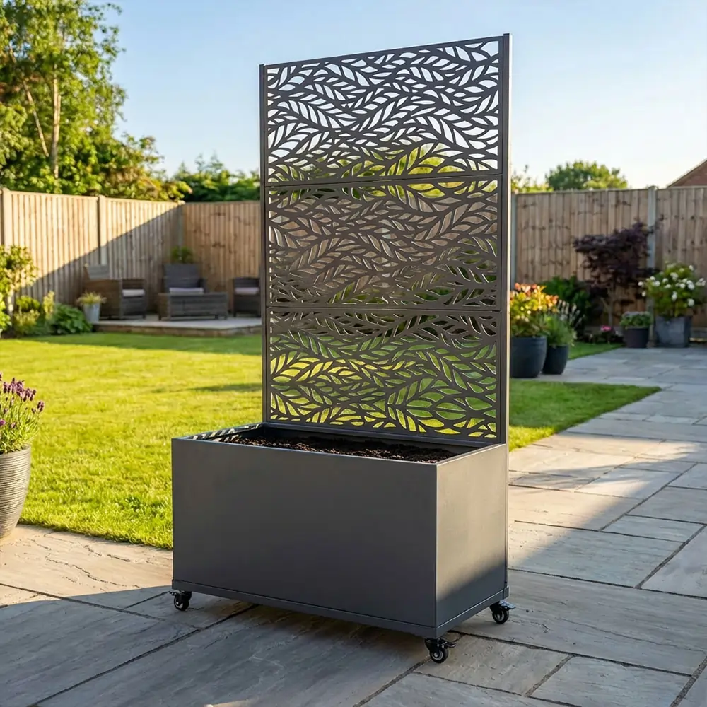 Zinc Galvanised Metal Trellis Planter with Wheels - Image 12
