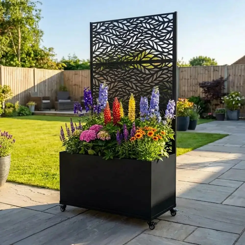 Zinc Galvanised Metal Trellis Planter with Wheels - Image 17