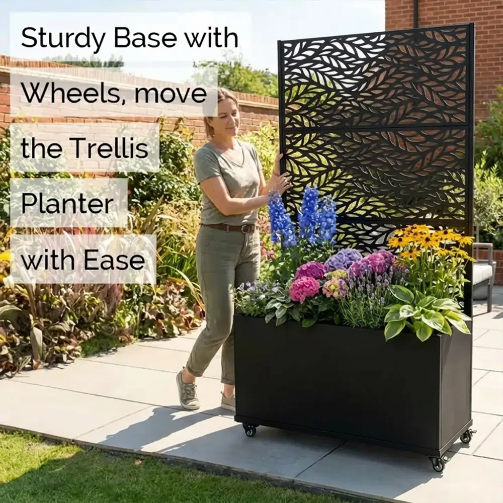Zinc Galvanised Metal Trellis Planter with Wheels - Image 22