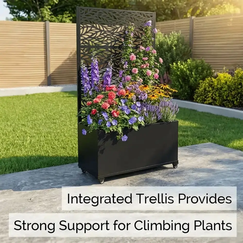 Zinc Galvanised Metal Trellis Planter with Wheels - Image 24