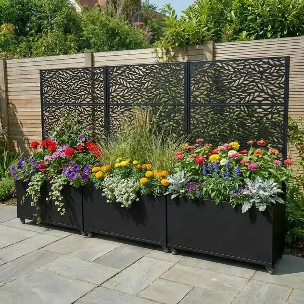 Zinc Galvanised Metal Trellis Planter with Wheels - Image 25