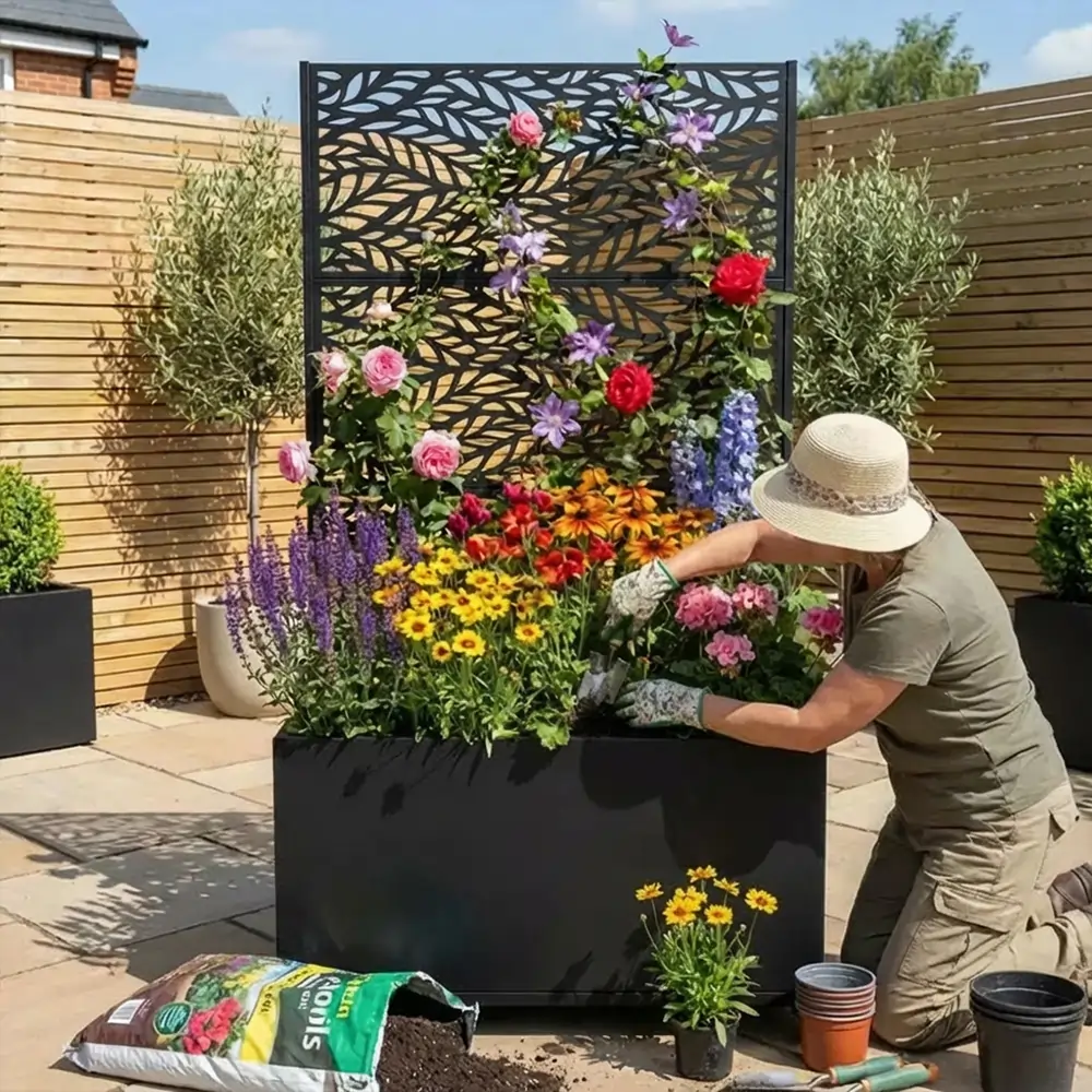 Zinc Galvanised Metal Trellis Planter with Wheels - Image 26