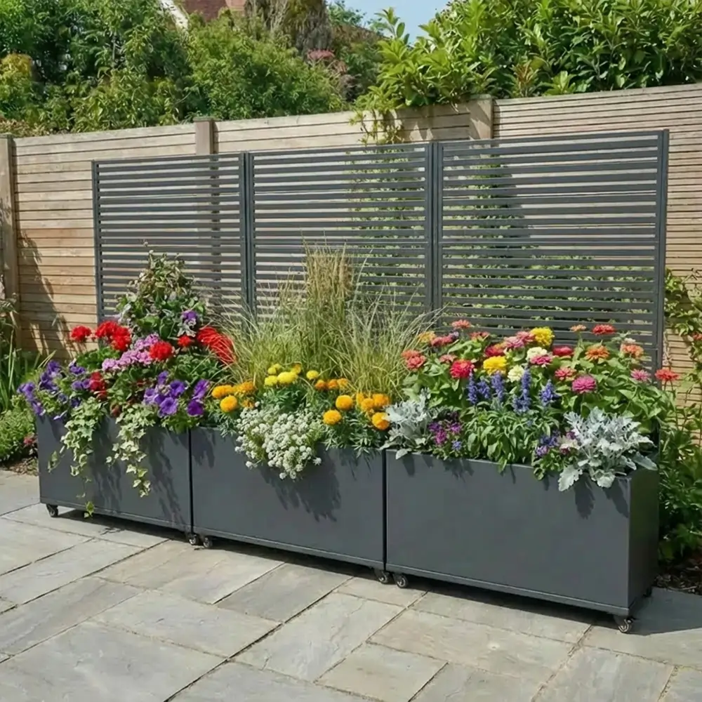 Zinc Galvanised Metal Trellis Planter with Wheels - Image 42