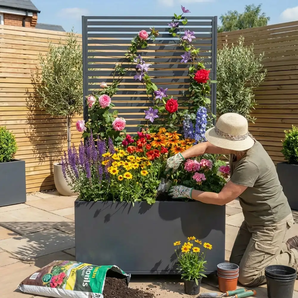 Zinc Galvanised Metal Trellis Planter with Wheels - Image 43