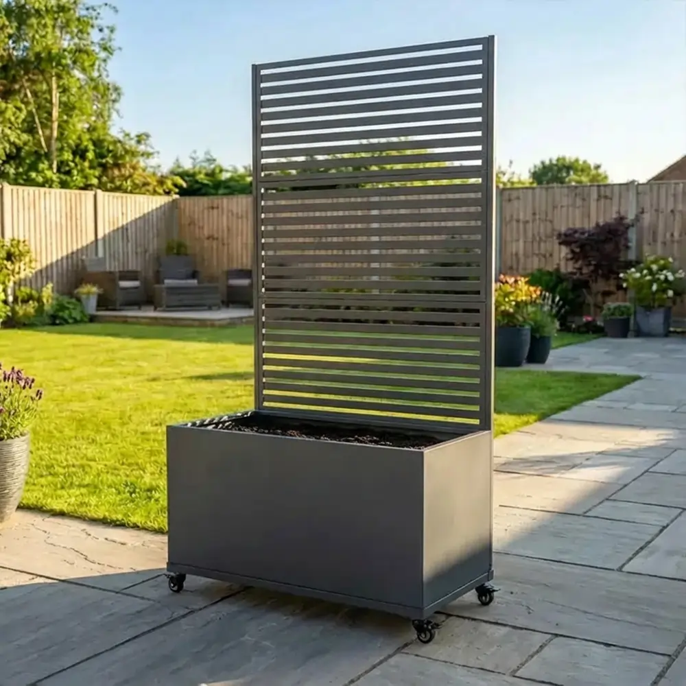 Zinc Galvanised Metal Trellis Planter with Wheels - Image 44