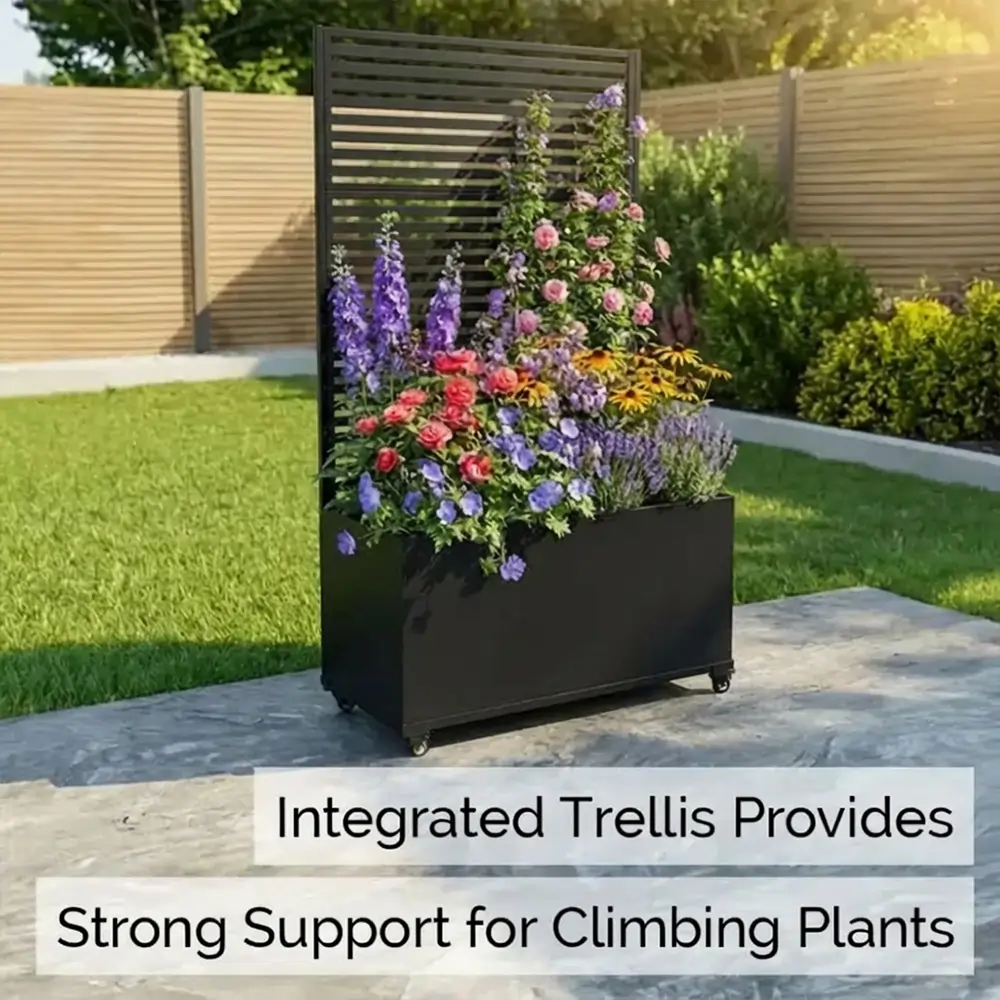 Zinc Galvanised Metal Trellis Planter with Wheels - Image 54